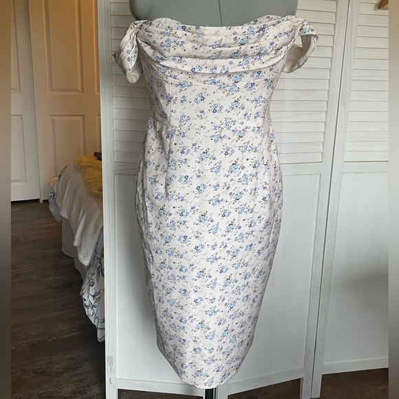 Lavish Alice Bardot Floral Cowl Neck Off Shoulder Cocktail Dress - Picture 2 of 15